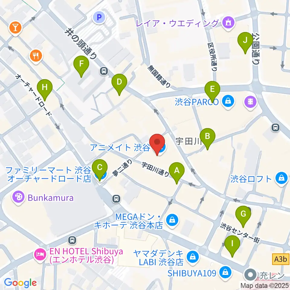 イシバシ楽器 渋谷店周辺のコンビニエンスストア一覧地図