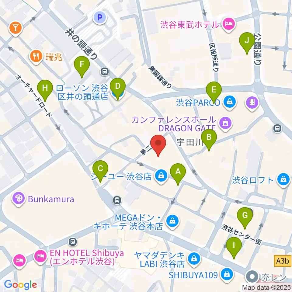 イシバシ楽器 渋谷店周辺のコンビニエンスストア一覧地図