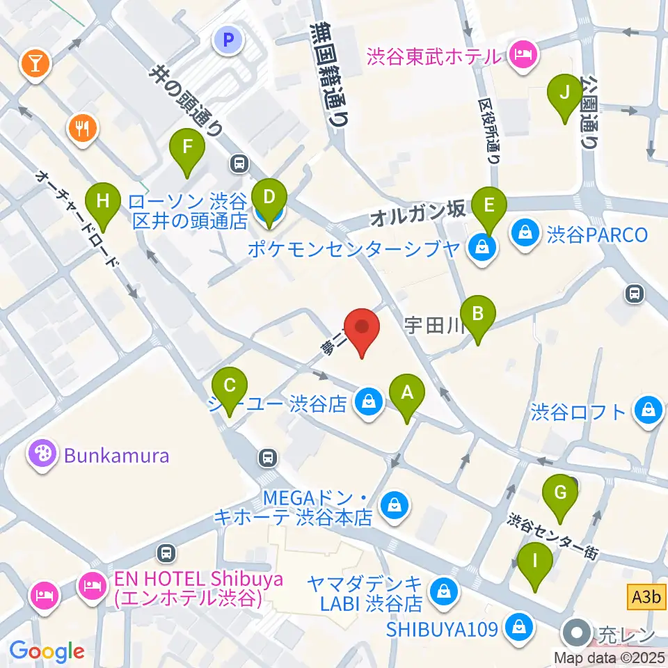 イシバシ楽器 渋谷店周辺のコンビニエンスストア一覧地図