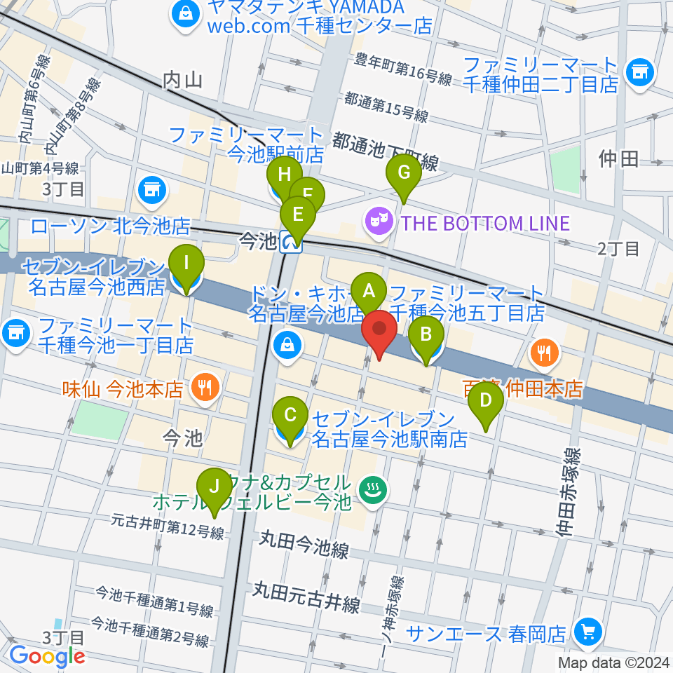 クラブナージ音楽教室 今池校周辺のコンビニエンスストア一覧地図