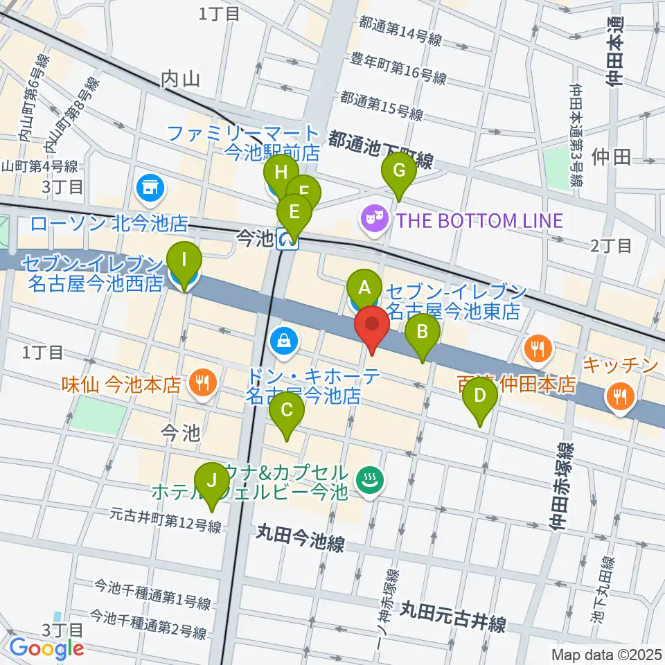 クラブナージ音楽教室 今池校周辺のコンビニエンスストア一覧地図