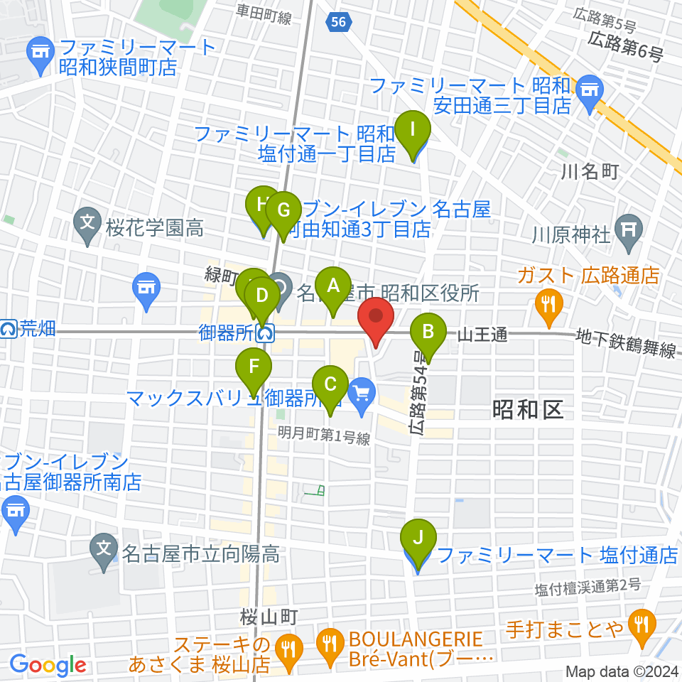 名古屋音楽館周辺のコンビニエンスストア一覧地図