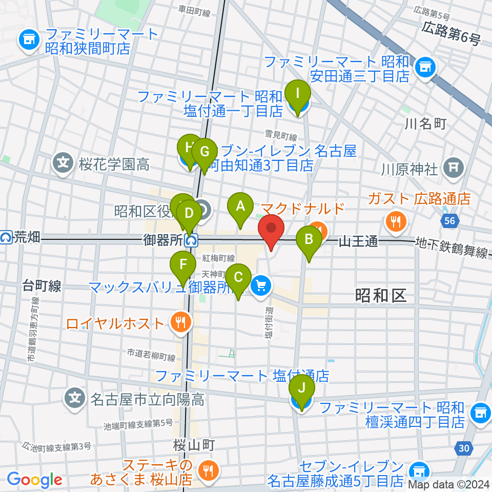 名古屋音楽館周辺のコンビニエンスストア一覧地図