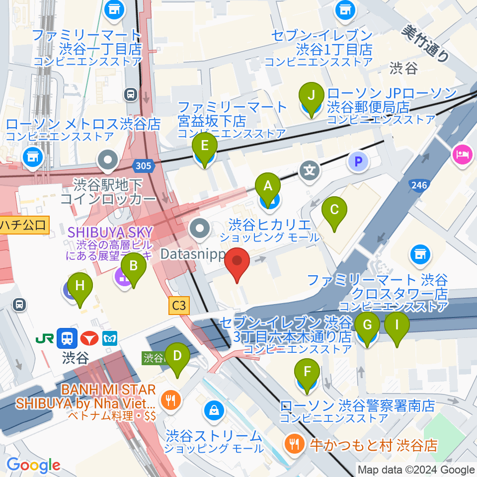 渋谷ウォーキン周辺のコンビニエンスストア一覧地図