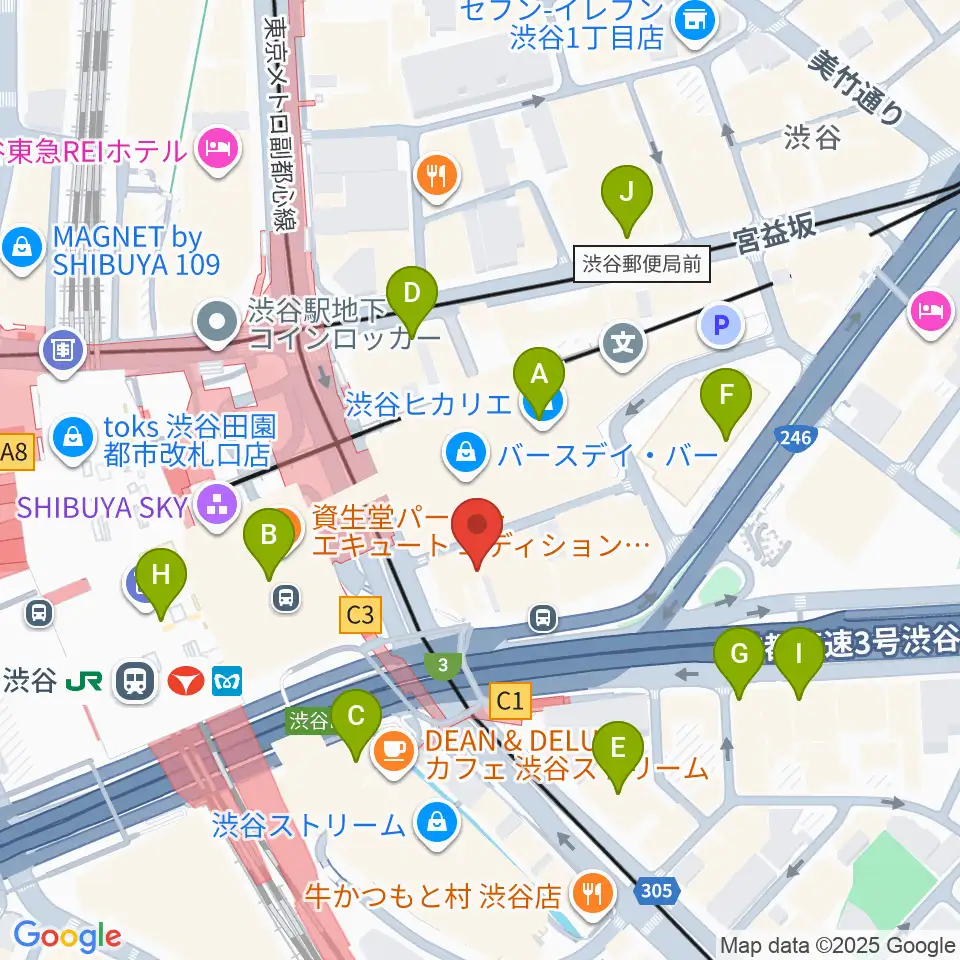 渋谷ウォーキン周辺のコンビニエンスストア一覧地図