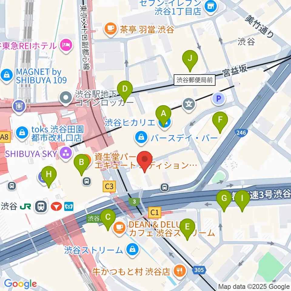 渋谷ウォーキン周辺のコンビニエンスストア一覧地図