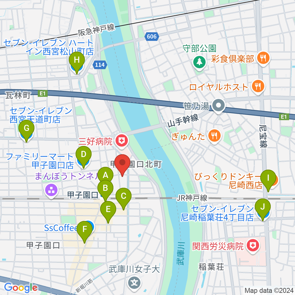 Musicぽえむ音楽教室周辺のコンビニエンスストア一覧地図