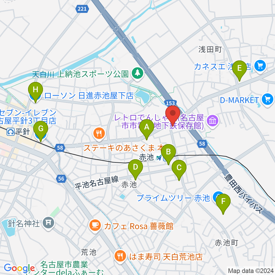 ロージィミュージック赤池校周辺のコンビニエンスストア一覧地図