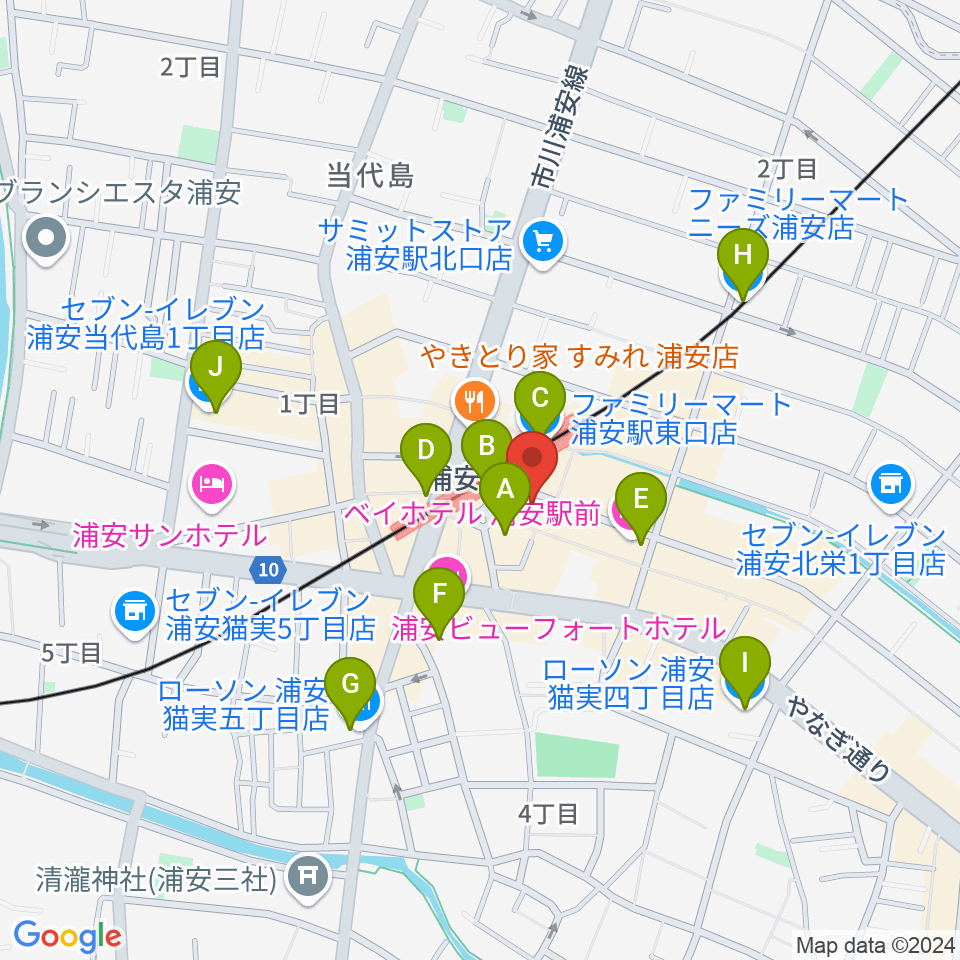 浦安ミュージックセンター周辺のコンビニエンスストア一覧地図