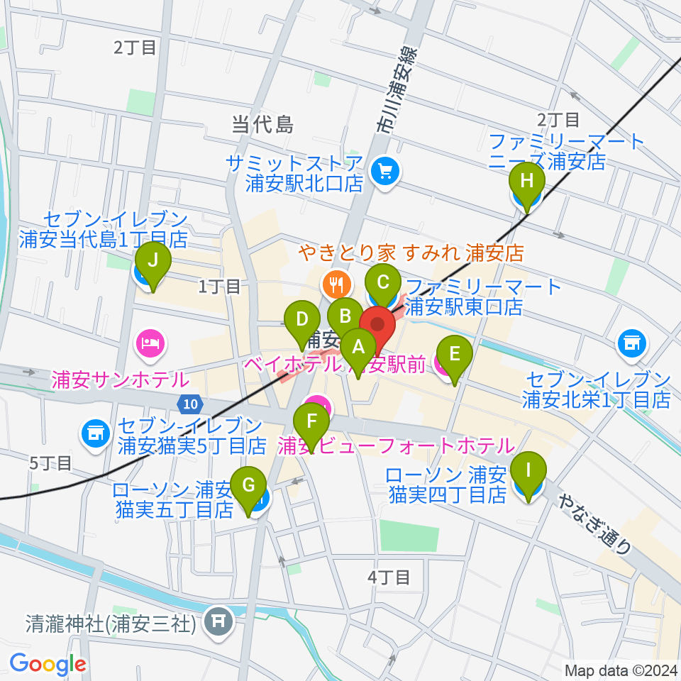 浦安ミュージックセンター周辺のコンビニエンスストア一覧地図