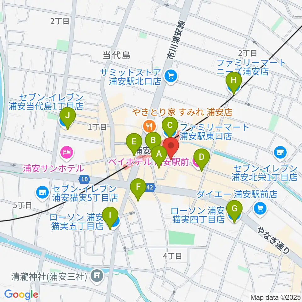 浦安ミュージックセンター周辺のコンビニエンスストア一覧地図