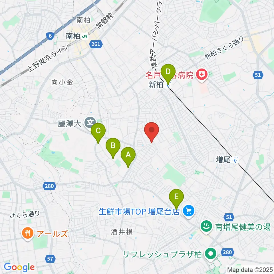 柳沢音楽教室周辺のコンビニエンスストア一覧地図