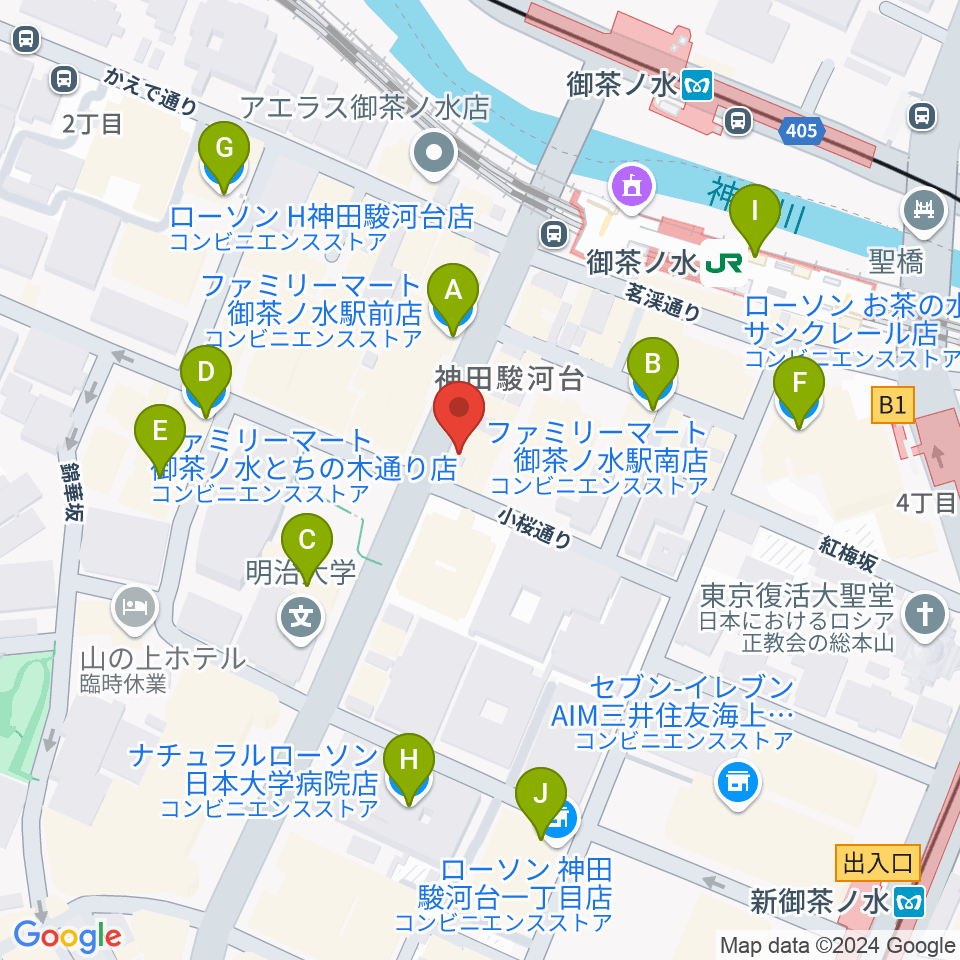 下倉楽器お茶の水本店周辺のコンビニエンスストア一覧地図