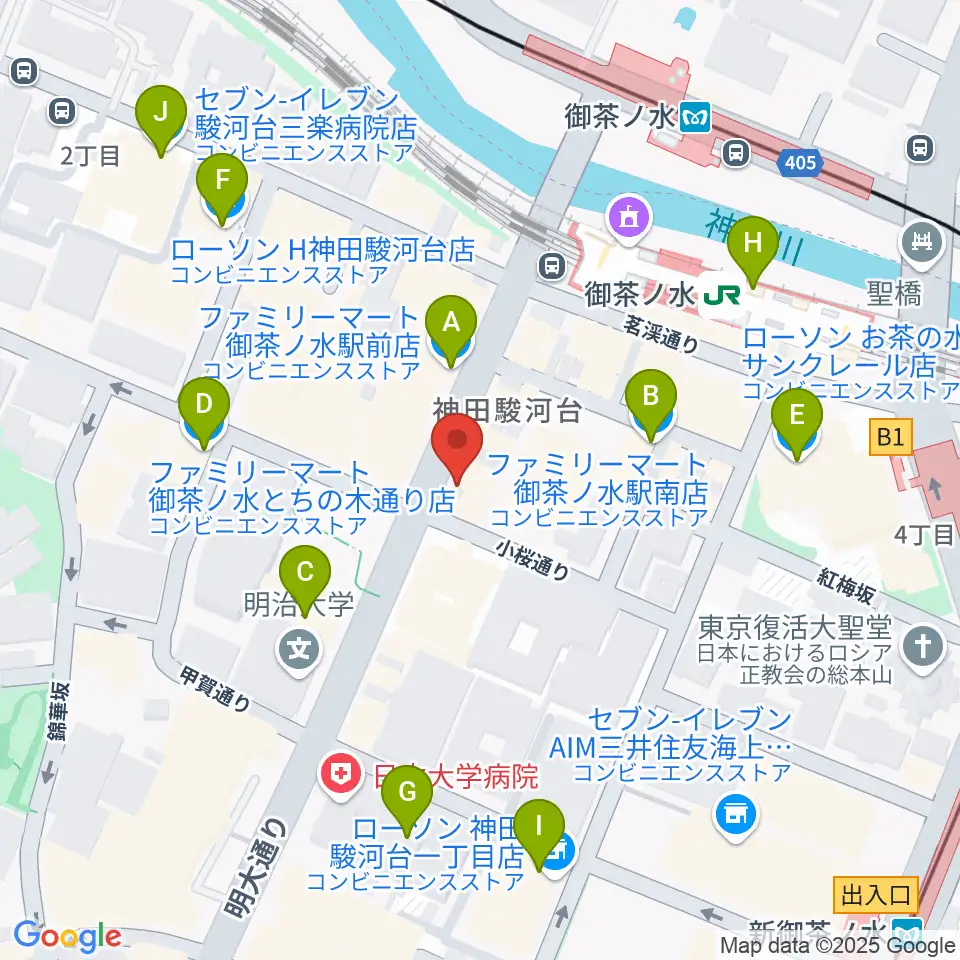 下倉楽器お茶の水本店周辺のコンビニエンスストア一覧地図