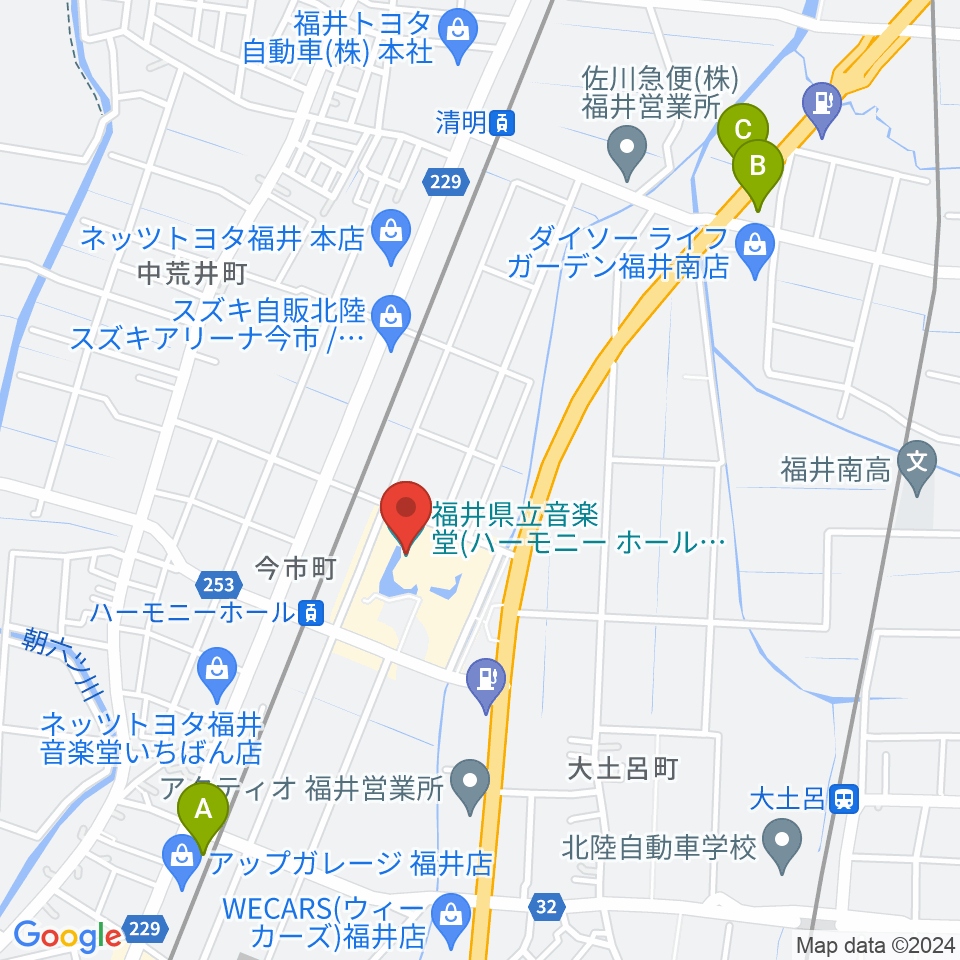 ハーモニーホールふくい 福井県立音楽堂周辺のコンビニエンスストア一覧地図