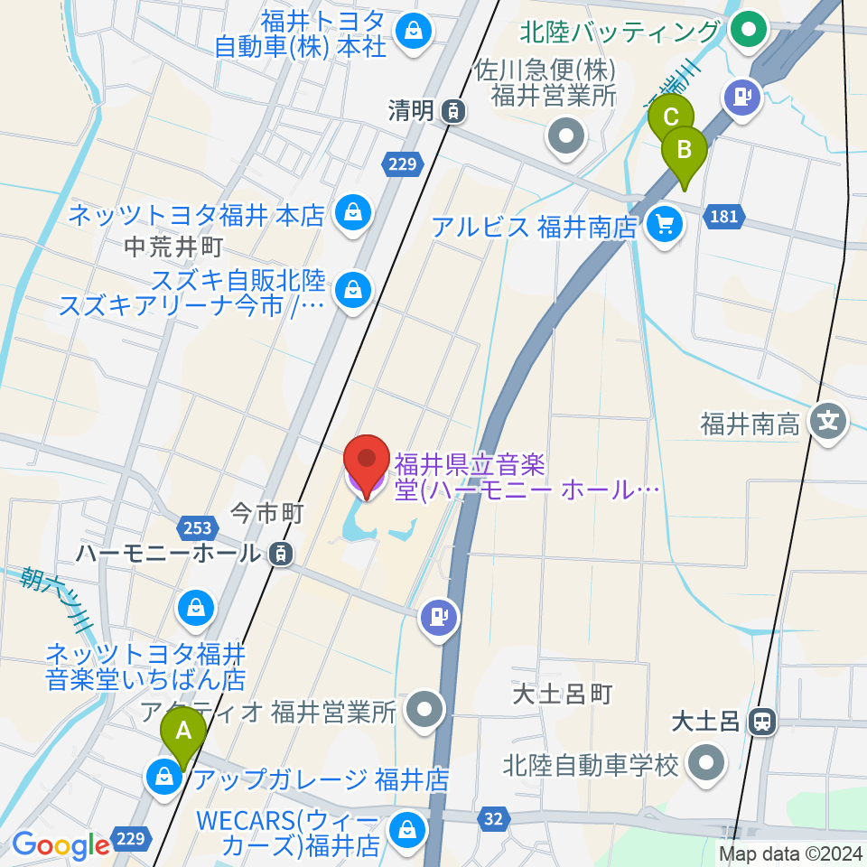 ハーモニーホールふくい 福井県立音楽堂周辺のコンビニエンスストア一覧地図