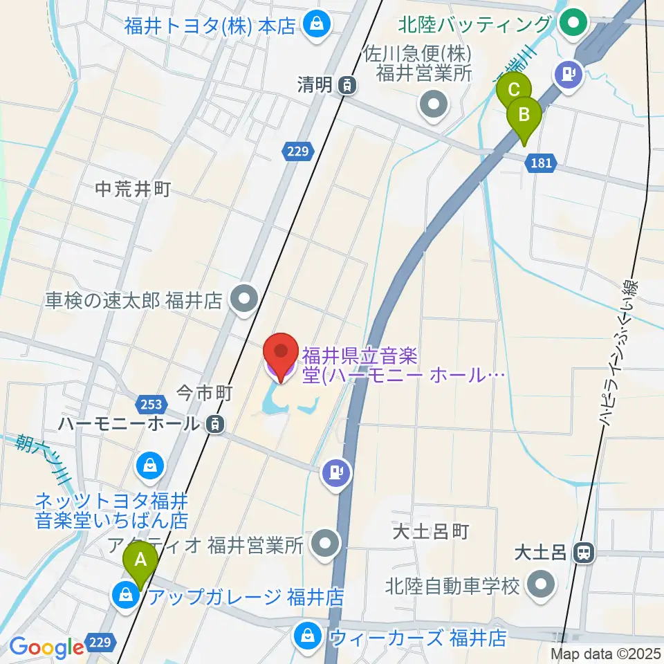 ハーモニーホールふくい 福井県立音楽堂周辺のコンビニエンスストア一覧地図