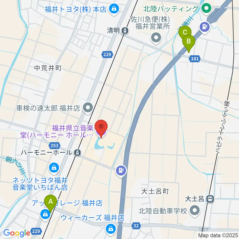 ハーモニーホールふくい 福井県立音楽堂周辺のコンビニエンスストア一覧地図