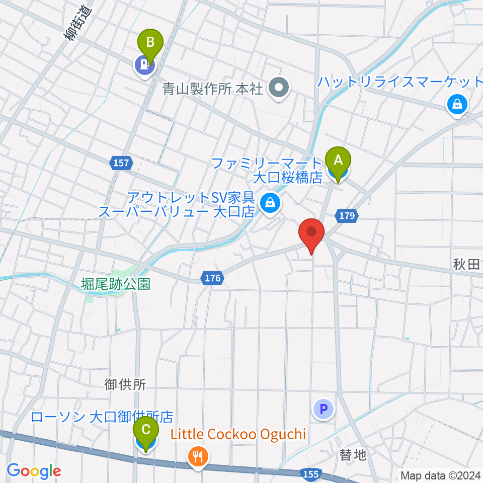 おおもり音楽教室周辺のコンビニエンスストア一覧地図