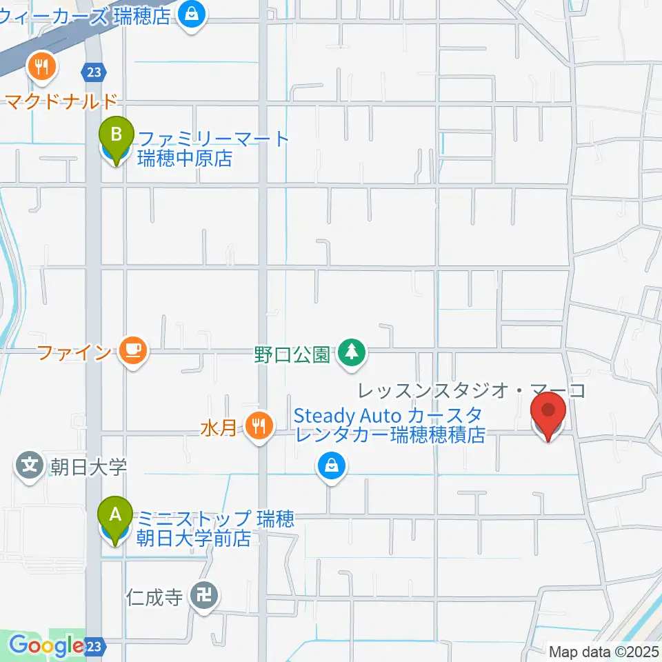 レッスンスタジオ・マーコ周辺のコンビニエンスストア一覧地図