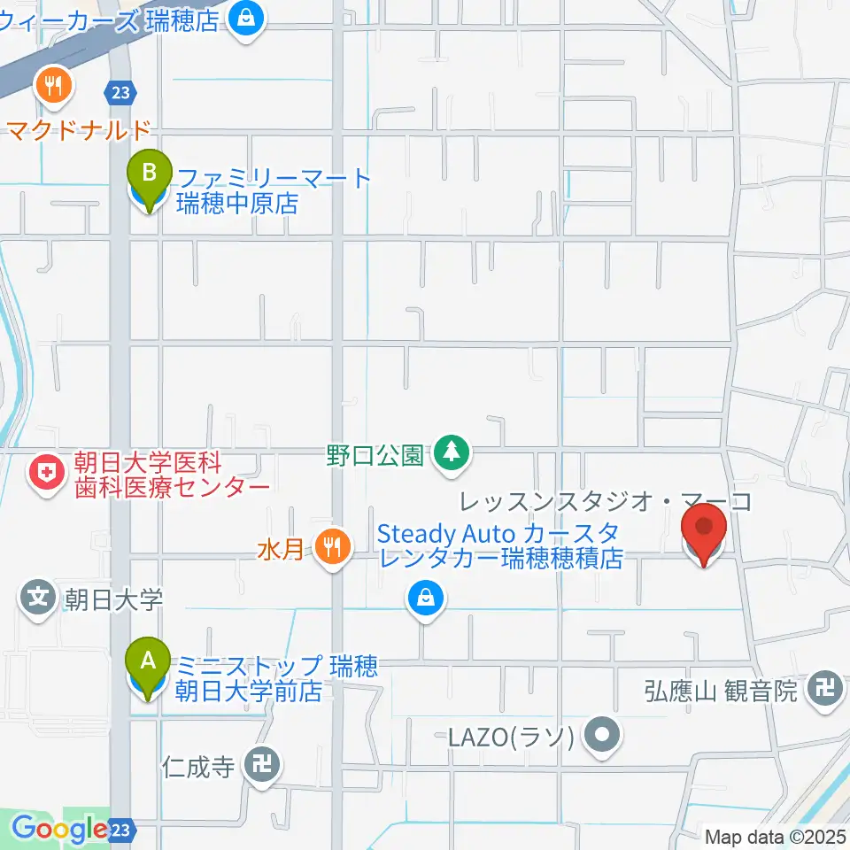 レッスンスタジオ・マーコ周辺のコンビニエンスストア一覧地図