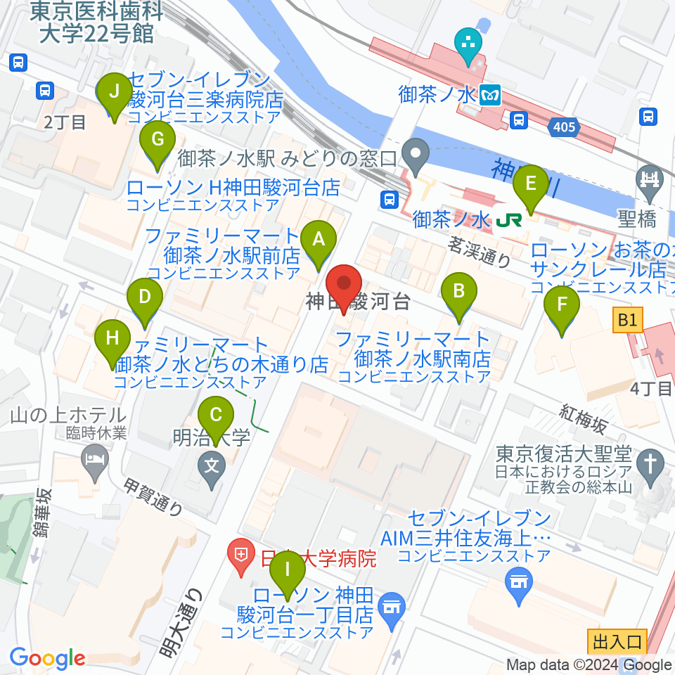 イシバシ楽器 御茶ノ水本店周辺のコンビニエンスストア一覧地図