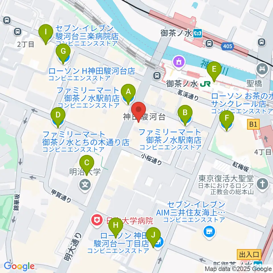 イシバシ楽器 御茶ノ水本店周辺のコンビニエンスストア一覧地図