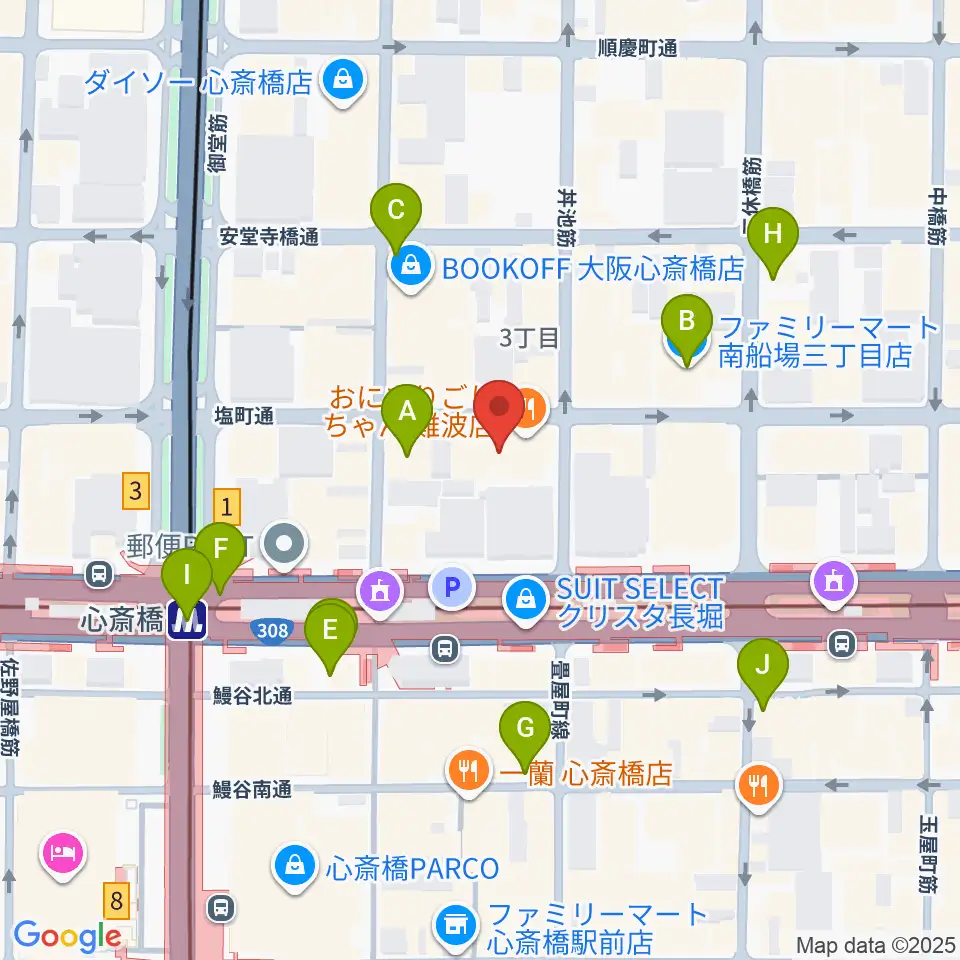 プラスミュージック心斎橋周辺のコンビニエンスストア一覧地図
