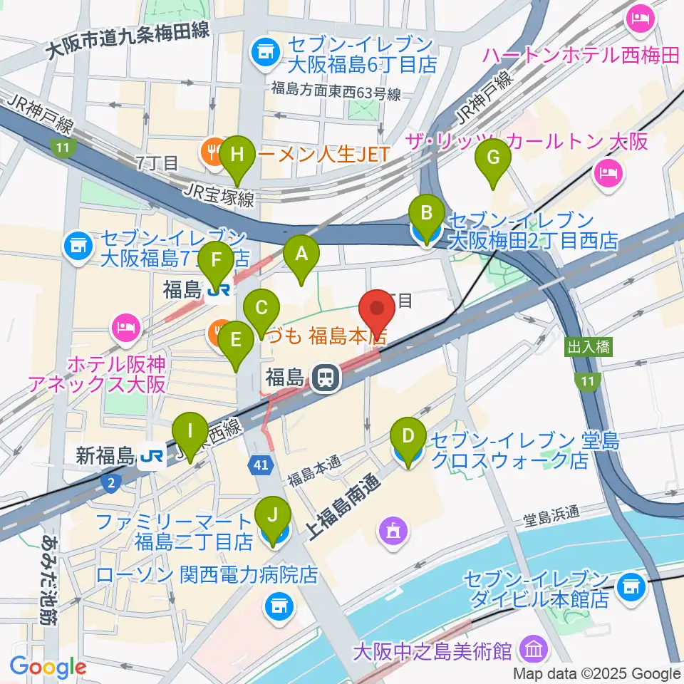 ソウルバードミュージックスクール大阪本校周辺のコンビニエンスストア一覧地図