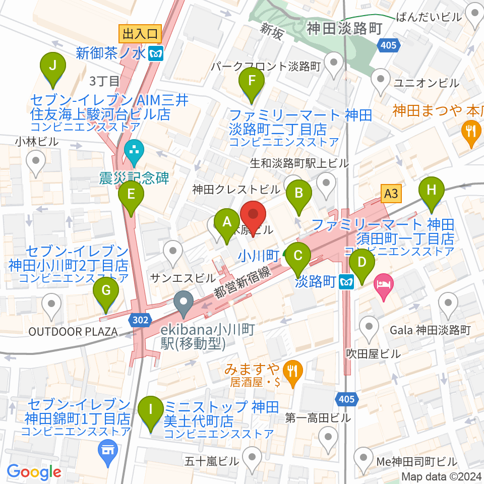 宮地楽器神田店周辺のコンビニエンスストア一覧地図