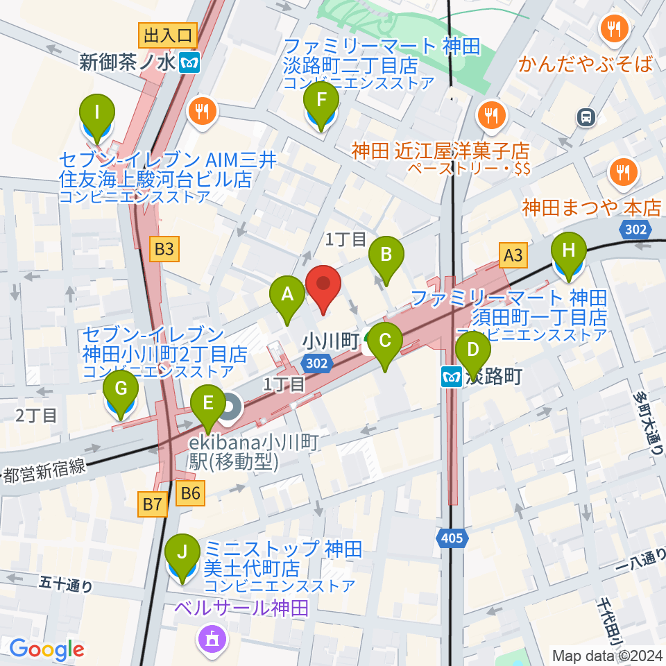 宮地楽器神田店周辺のコンビニエンスストア一覧地図