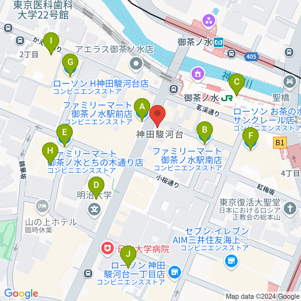 クロサワ楽器お茶の水駅前店周辺のコンビニエンスストア一覧地図