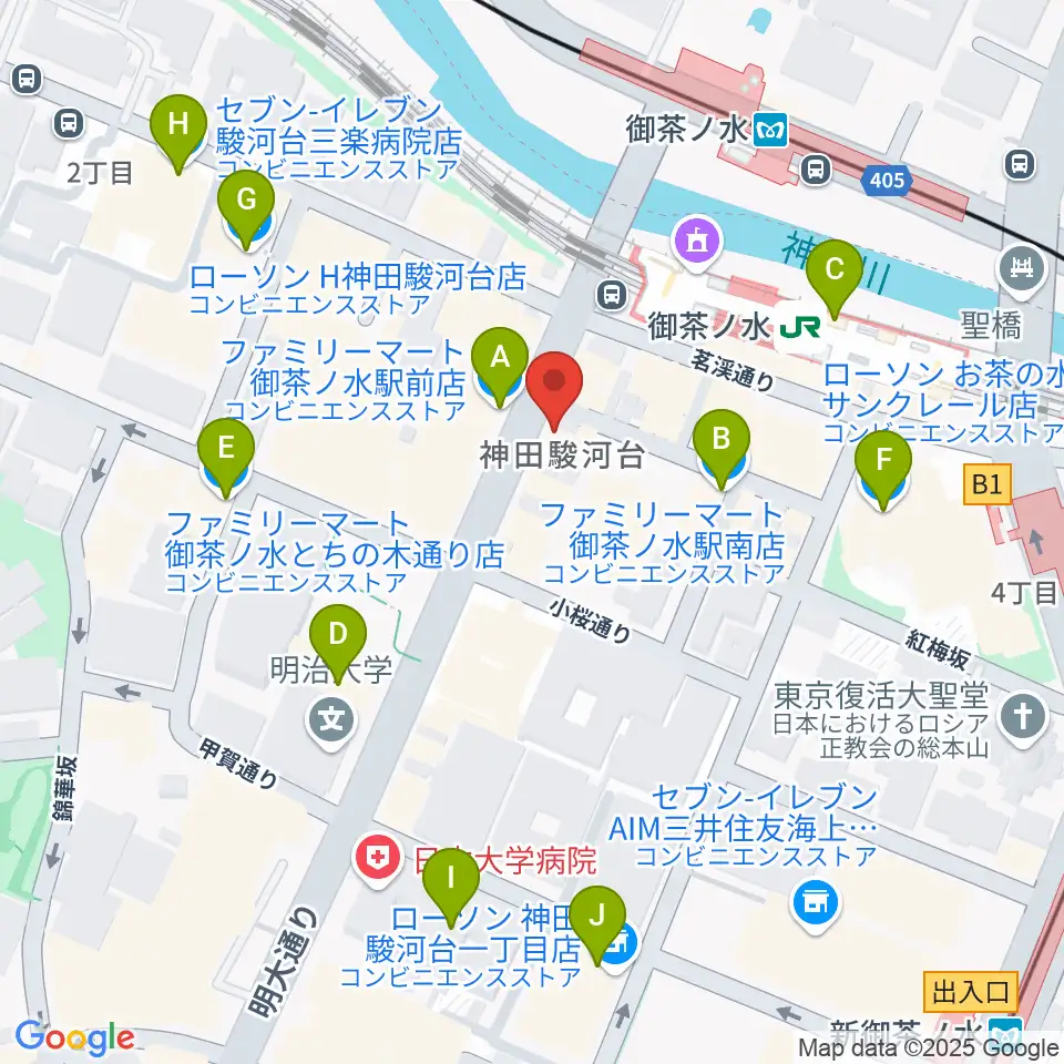 クロサワ楽器お茶の水駅前店周辺のコンビニエンスストア一覧地図