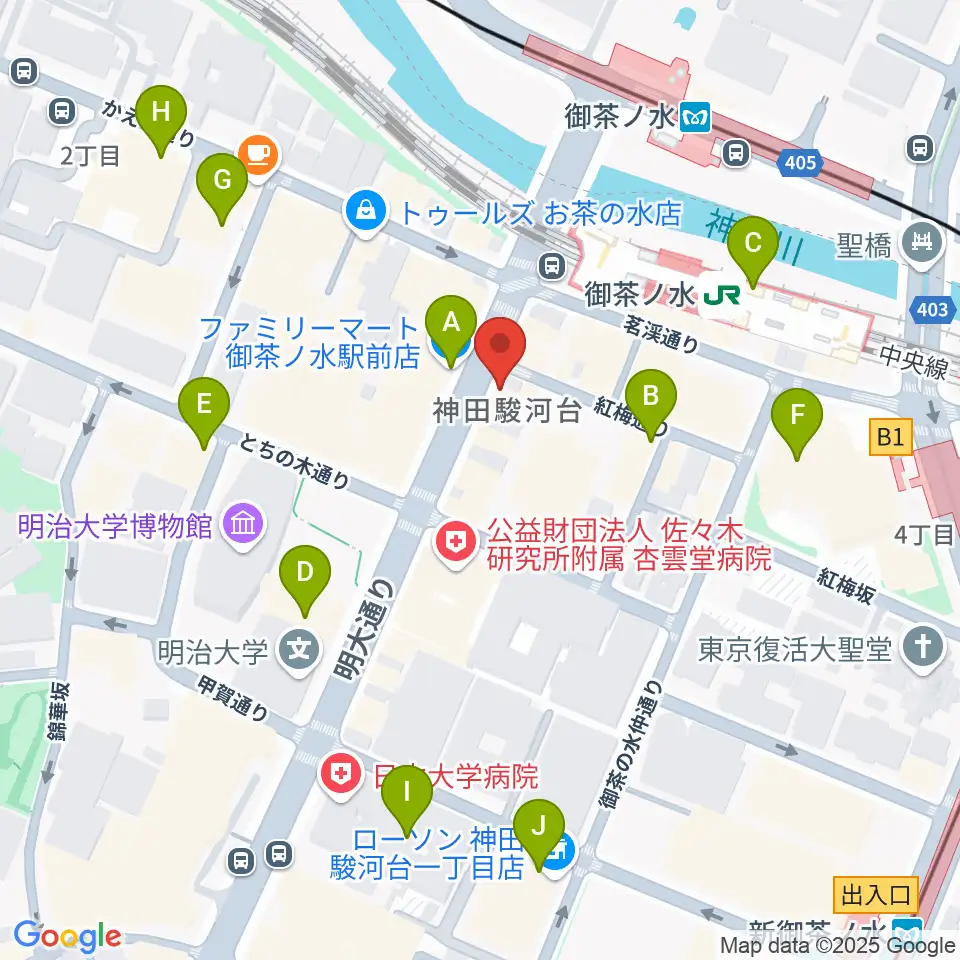 クロサワ楽器お茶の水駅前店周辺のコンビニエンスストア一覧地図