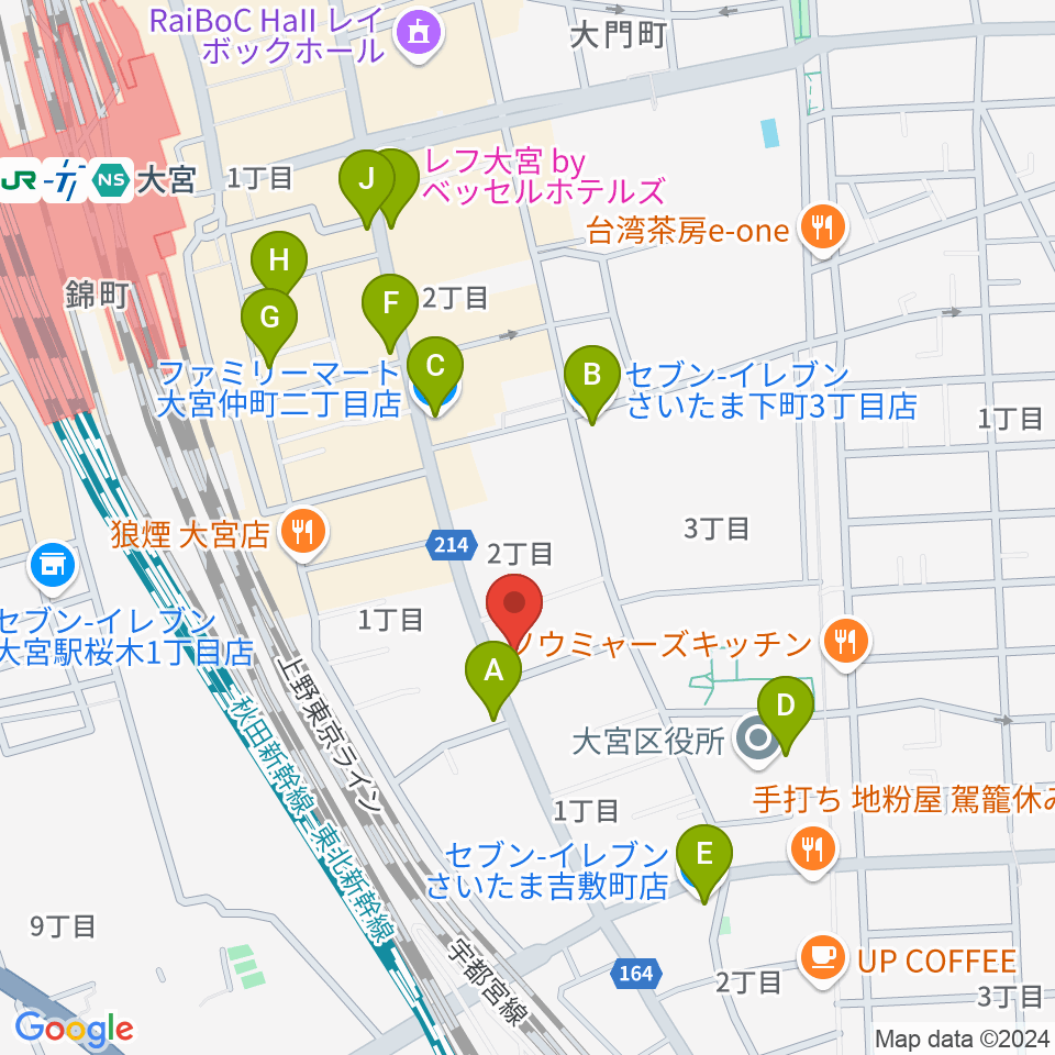 柏屋楽器 スタジオアティック 大宮店周辺のコンビニエンスストア一覧地図