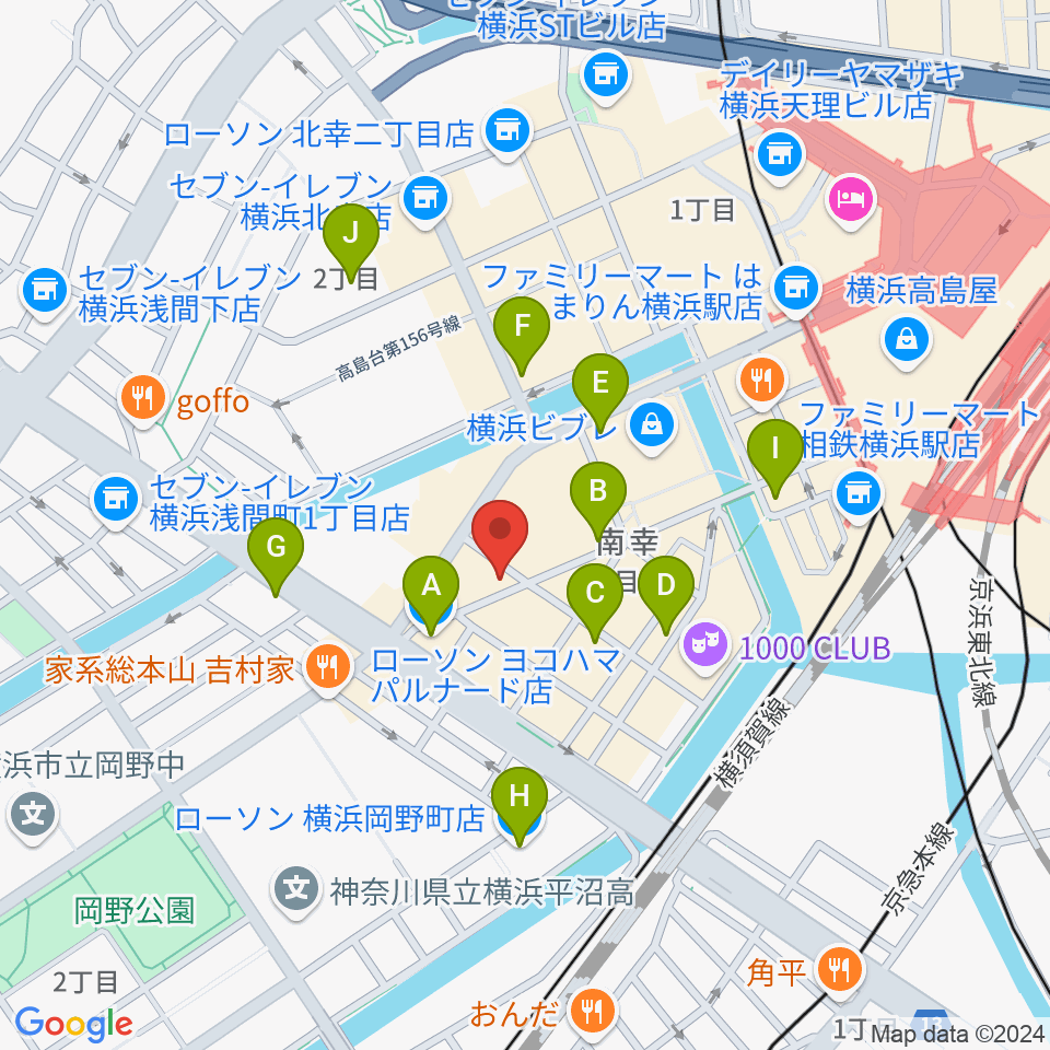 イシバシ楽器 横浜店周辺のコンビニエンスストア一覧地図