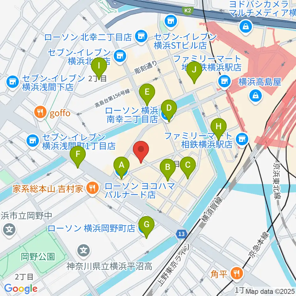 イシバシ楽器 横浜店周辺のコンビニエンスストア一覧地図
