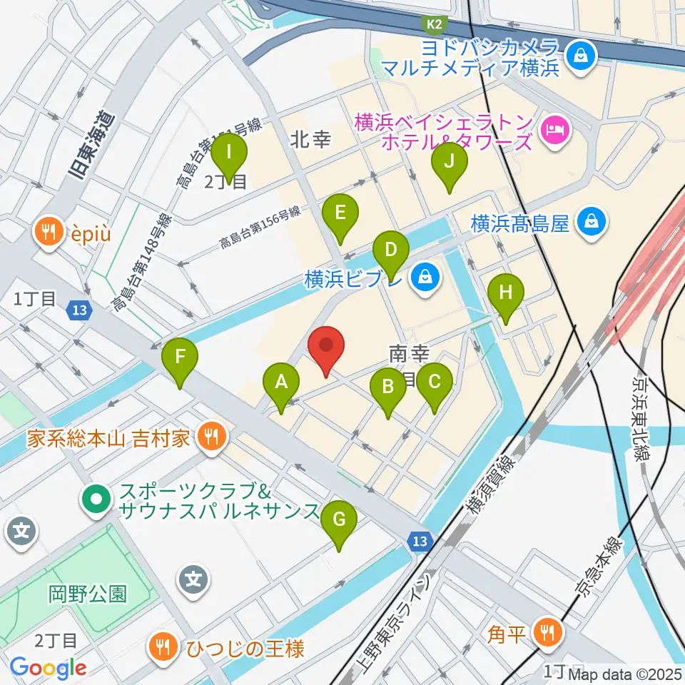 イシバシ楽器 横浜店周辺のコンビニエンスストア一覧地図