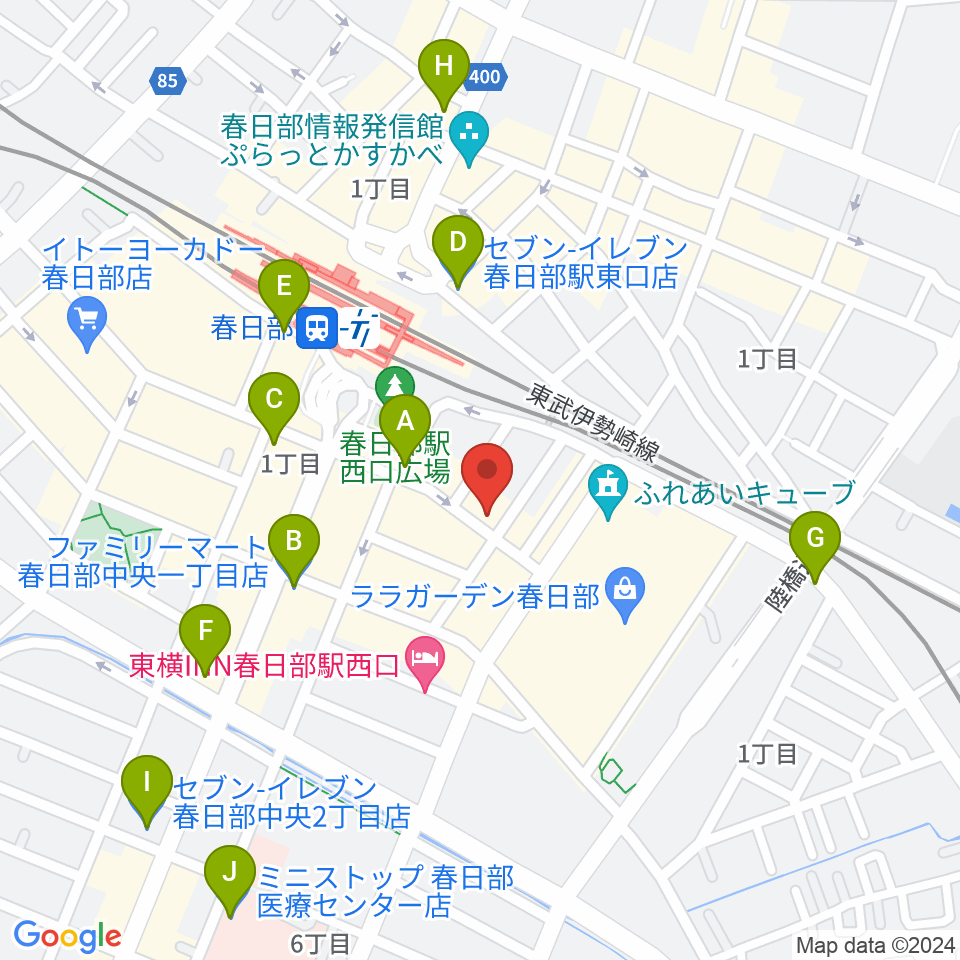 昭和楽器 春日部店ミニホール周辺のコンビニエンスストア一覧地図
