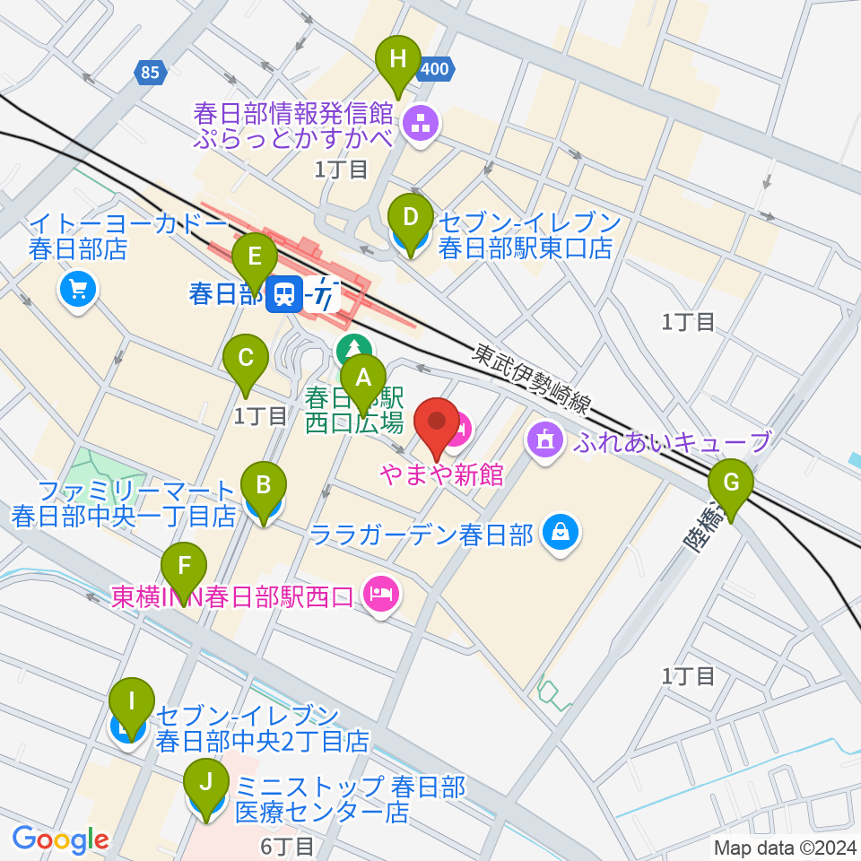 昭和楽器 春日部店ミニホール周辺のコンビニエンスストア一覧地図