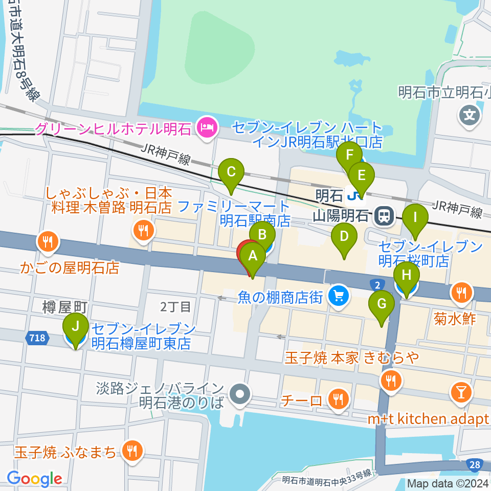 明石ポチ周辺のコンビニエンスストア一覧地図