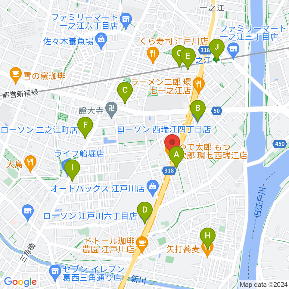 サウンドスタジオＭ一之江店周辺のコンビニエンスストア一覧地図