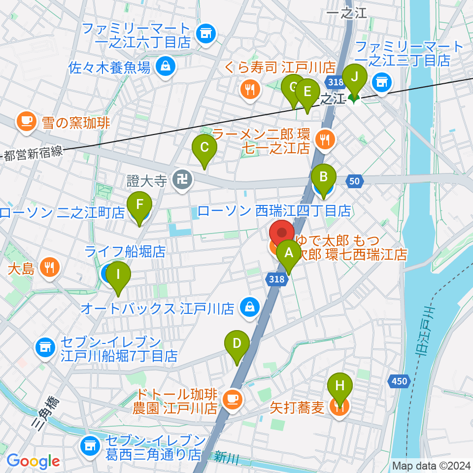 サウンドスタジオＭ一之江店周辺のコンビニエンスストア一覧地図