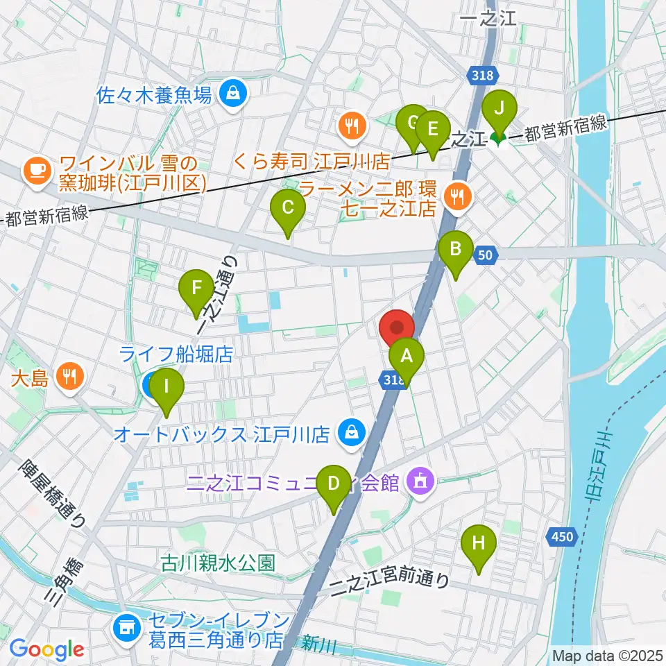 サウンドスタジオM一之江店周辺のコンビニエンスストア一覧地図