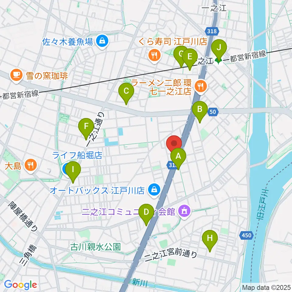 サウンドスタジオM一之江店周辺のコンビニエンスストア一覧地図