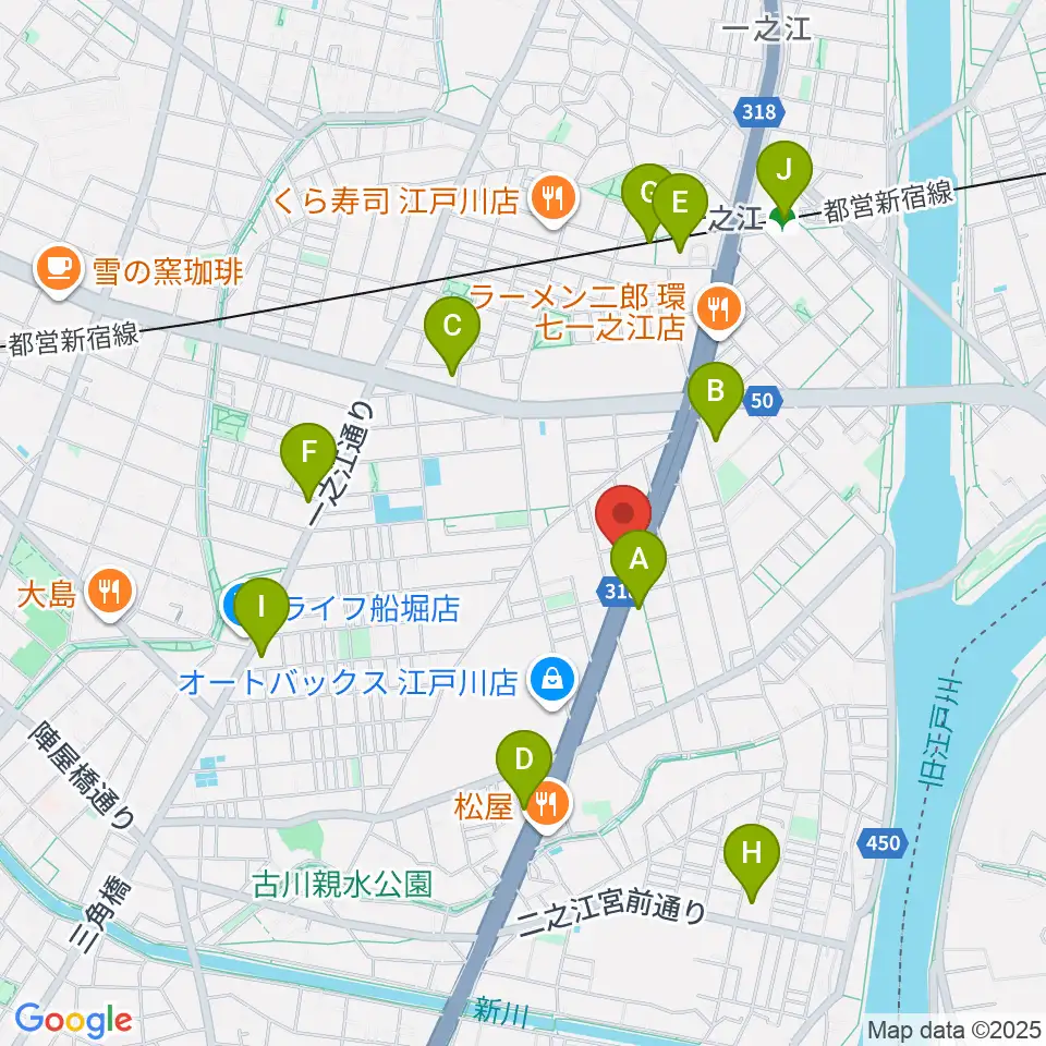 サウンドスタジオＭ一之江店周辺のコンビニエンスストア一覧地図