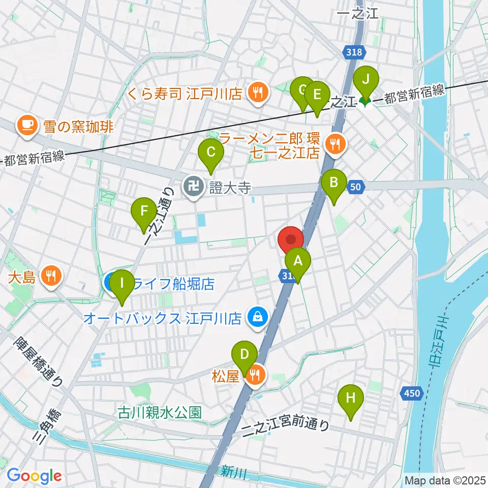 サウンドスタジオＭ一之江店周辺のコンビニエンスストア一覧地図