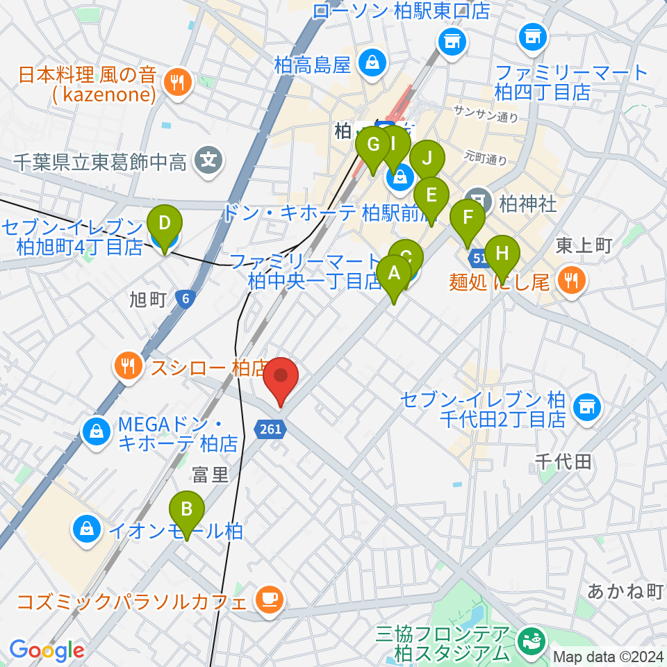 サウンドスタジオＭ 柏店周辺のコンビニエンスストア一覧地図