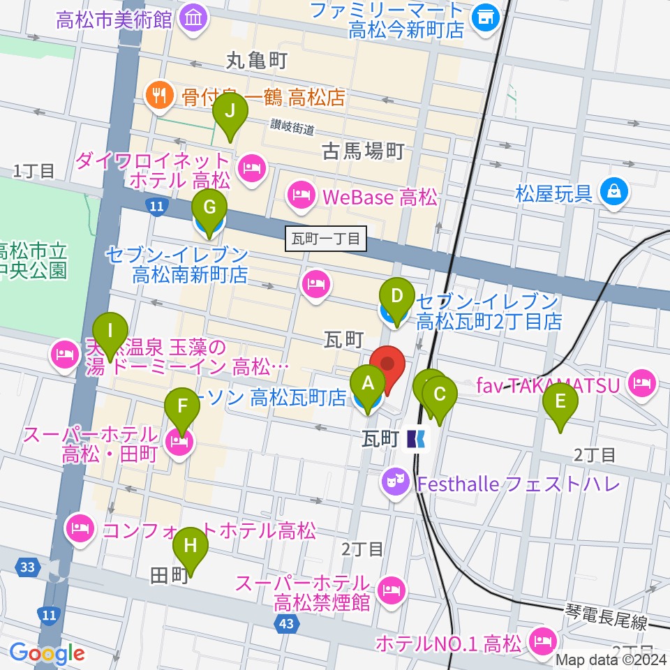 高松モンスター周辺のコンビニエンスストア一覧地図