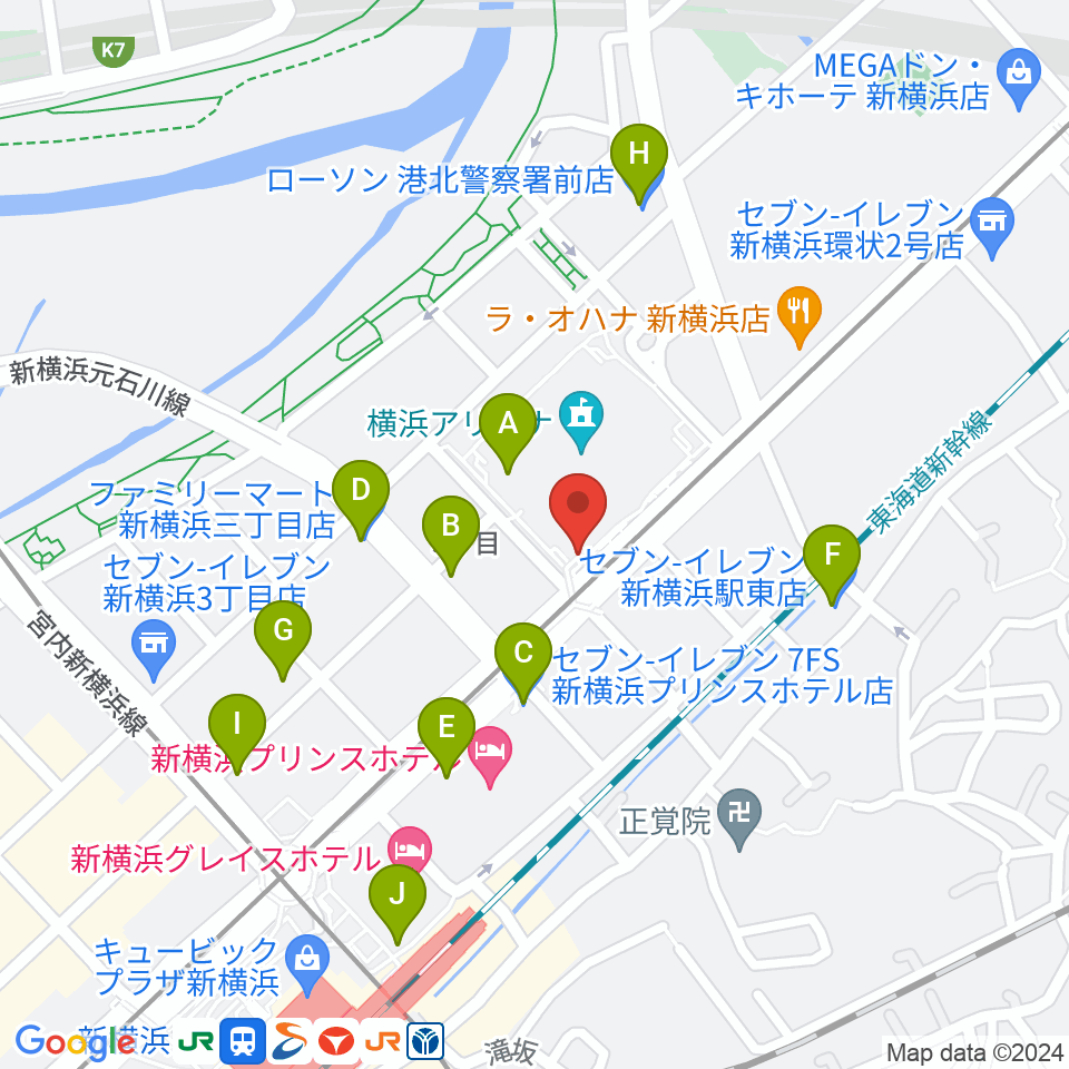 Mugic Piano Studio新横浜周辺のコンビニエンスストア一覧地図